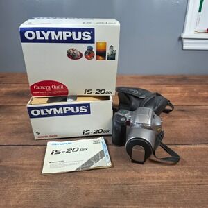 Olympus Film Camera IS-20 DLX Silver Good 35mm SLR 28-110mm Zoom Panorama Outfit